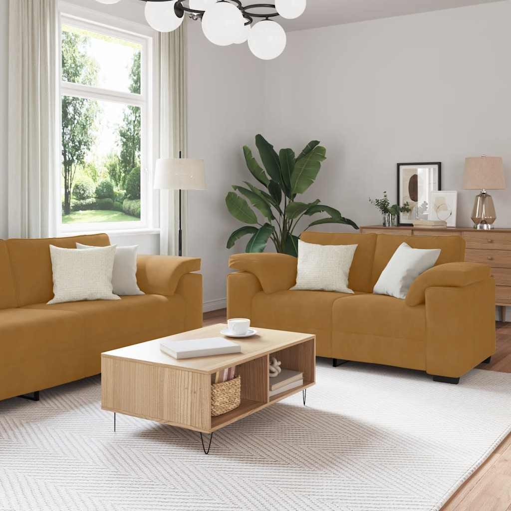 vidaXL 2-teiliges Sofa-Set mit Kissen, brauner Samt