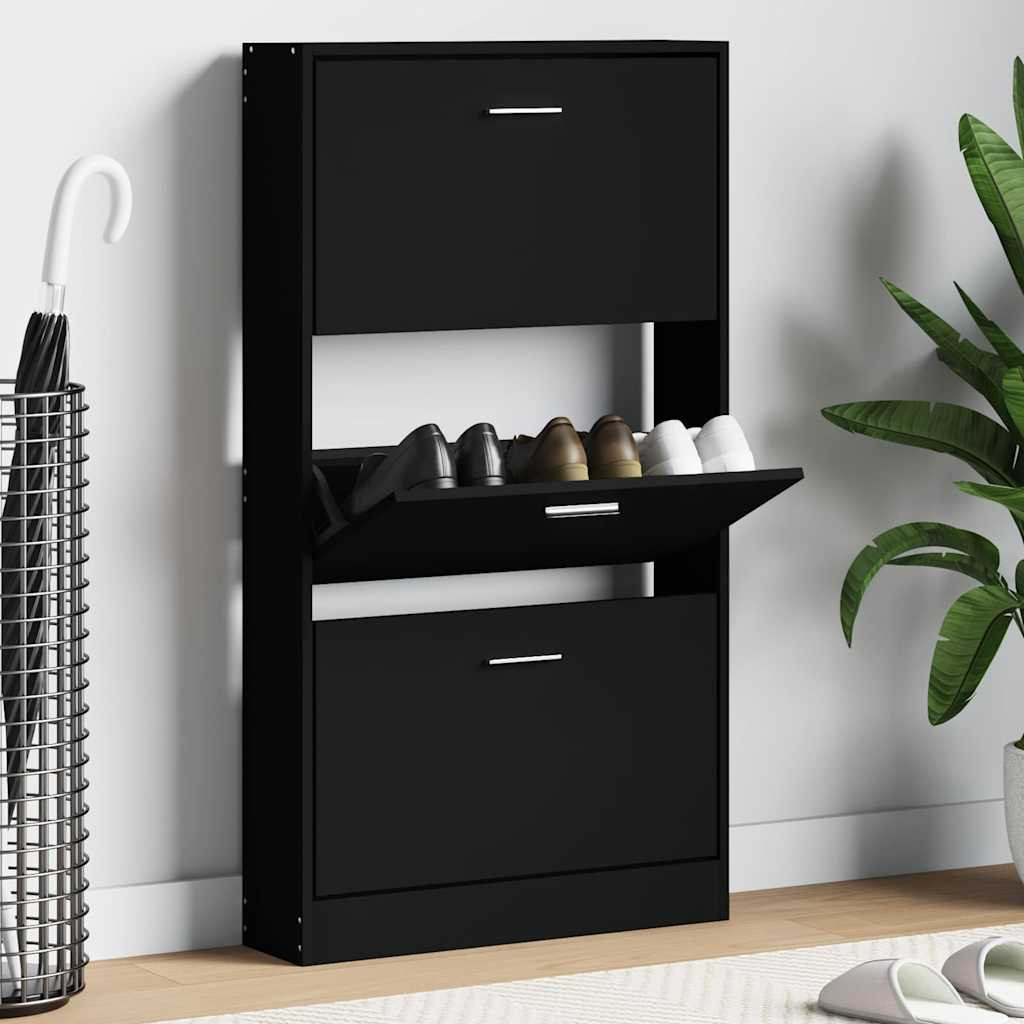 vidaXL Schuhschrank Schwarz 59x17x108 cm Holzwerkstoff