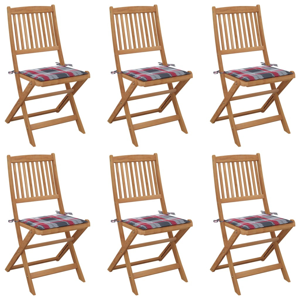 vidaXL Klappbare Gartenstühle 6 Stk. mit Kissen Massivholz Akazie