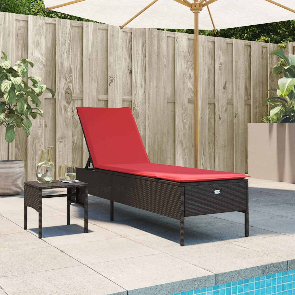 vidaXL Sonnenliege mit Tisch und Kissen Braun Poly Rattan