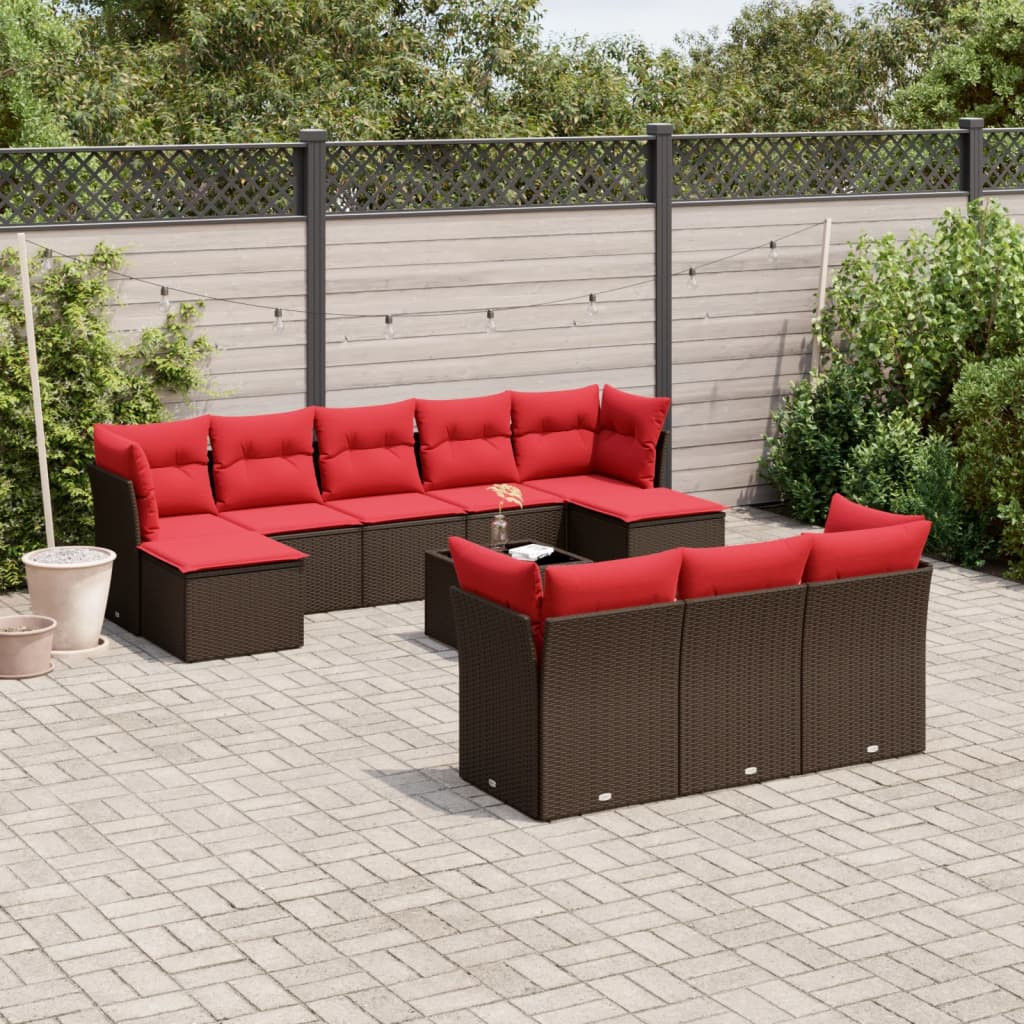 vidaXL 11-teiliges Gartensofa-Set mit Kissen, braun, Polyrattan