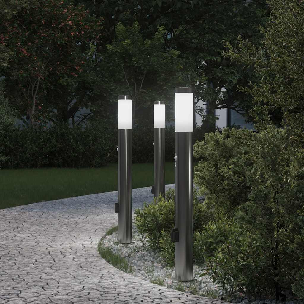 vidaXL Pollerleuchten mit Sensor&Steckdose 3er 80 cm Edelstahl IP44
