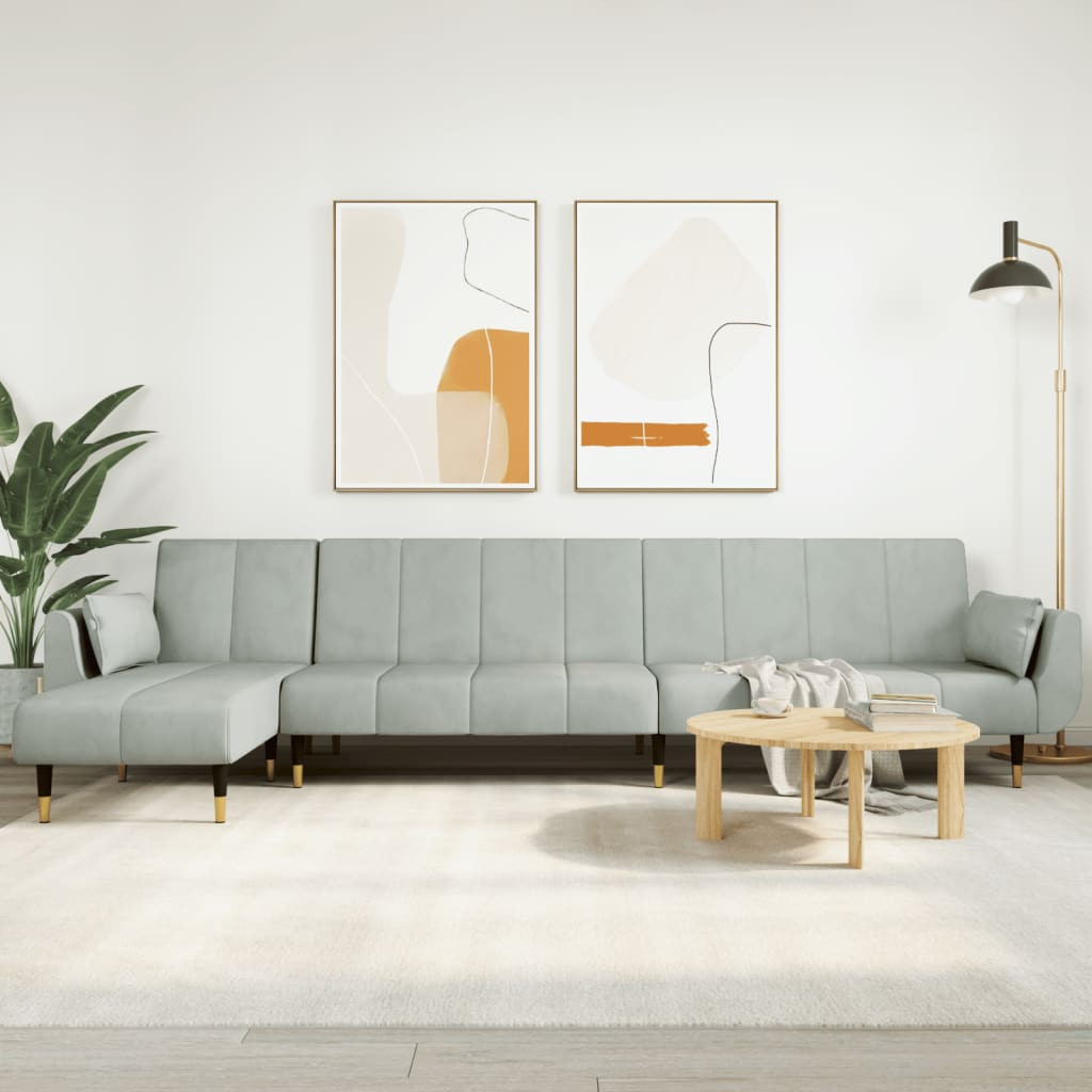 vidaXL Schlafsofa in L-Form Hellgrau 275x140x70 cm Samt