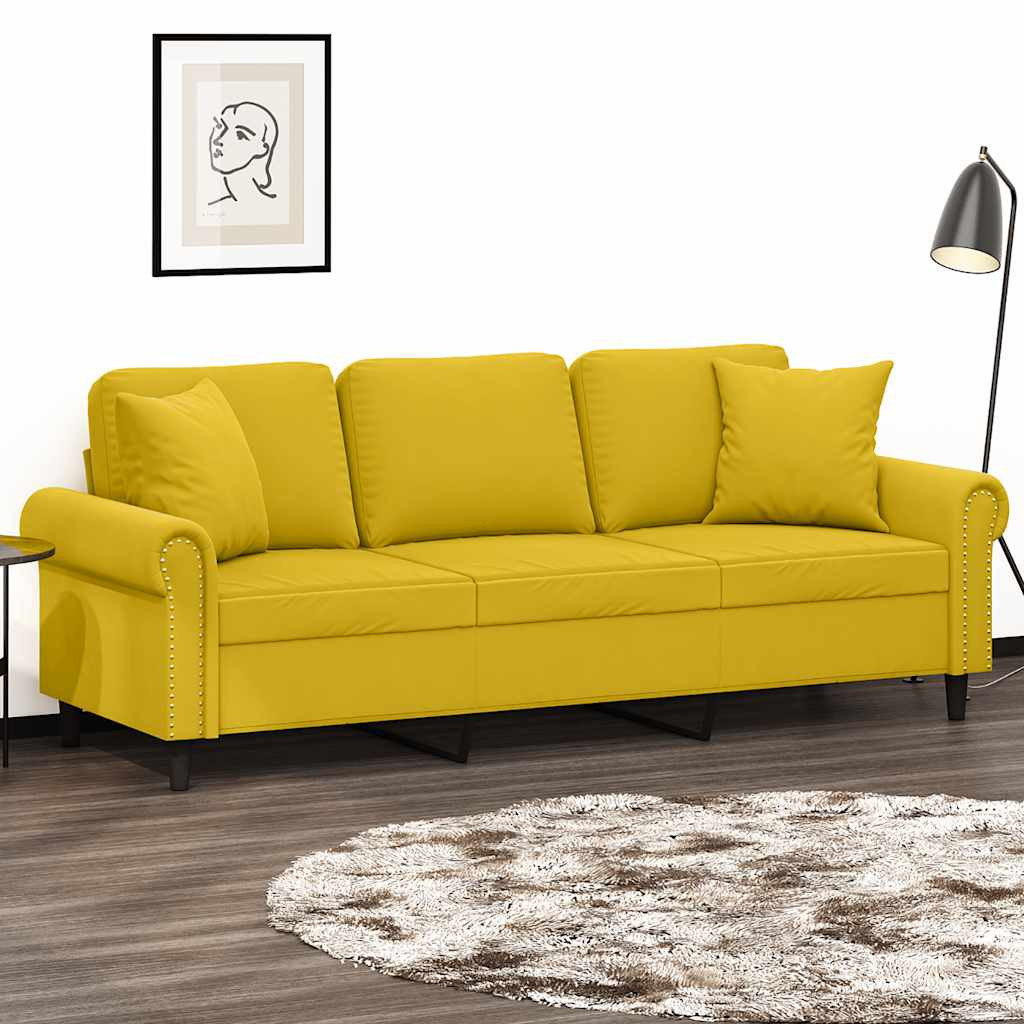 vidaXL 3-Sitzer-Sofa mit Zierkissen Gelb 180 cm Samt