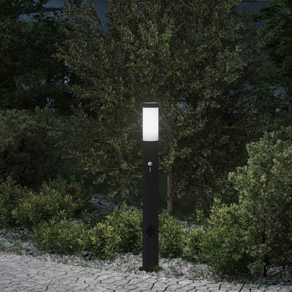 vidaXL Pollerleuchte mit Sensor&Steckdose 80 cm Edelstahl IP44