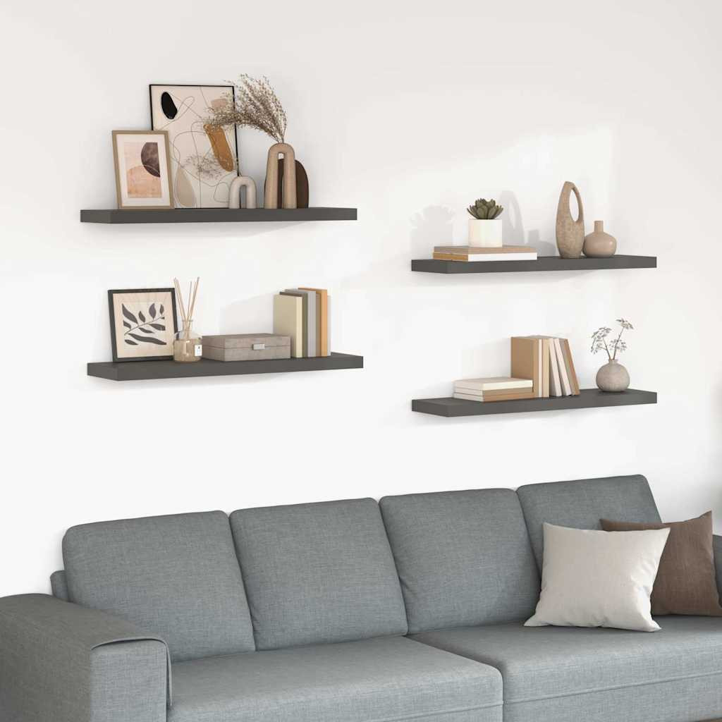 vidaXL Schweberegale 4 Stk. Hochglanz-Grau 90x23,5x3,8 cm MDF