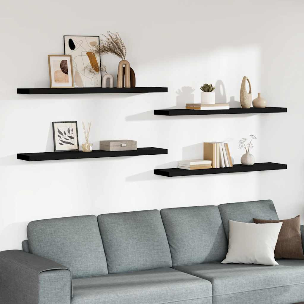 vidaXL Schweberegale 4 Stk. Schwarz 120x23,5x3,8 cm MDF