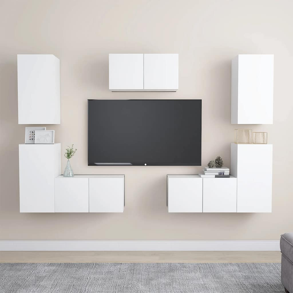 vidaXL 7-tlg. TV-Schrank-Set Weiß Holzwerkstoff
