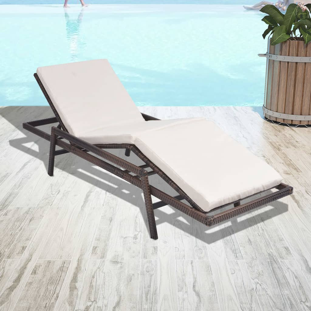 vidaXL Sonnenliege mit Auflage Poly Rattan Braun