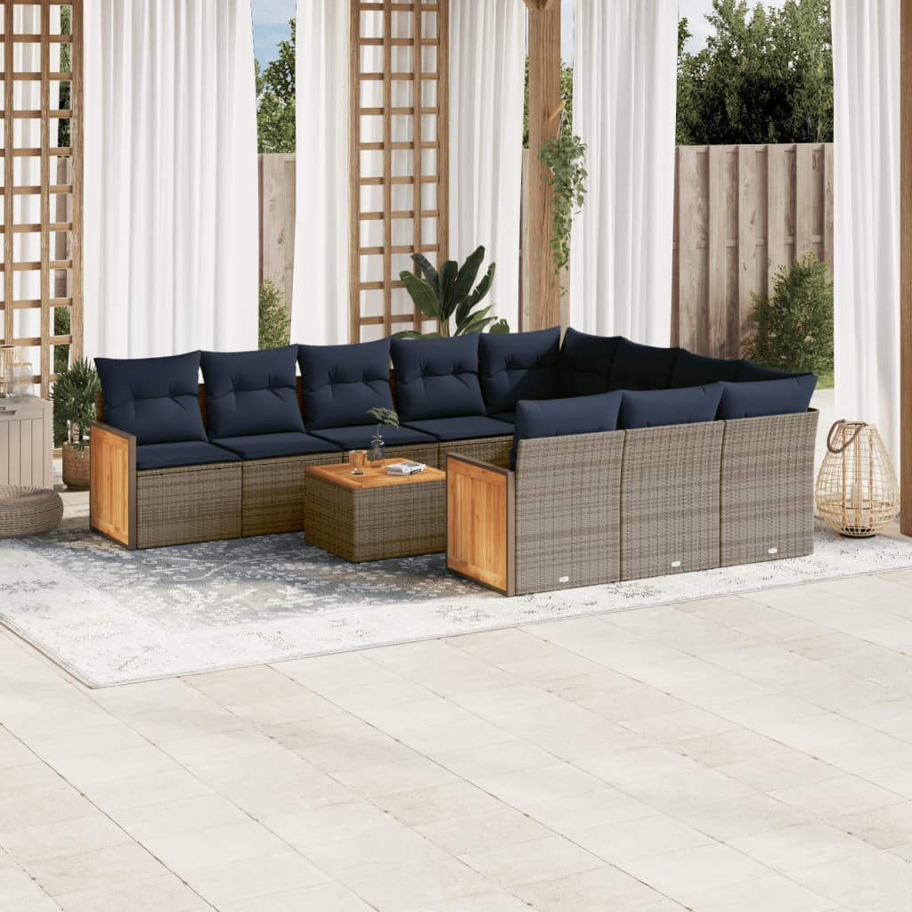 vidaXL 11-teiliges Gartensofa-Set mit Kissen, grau, Polyrattan