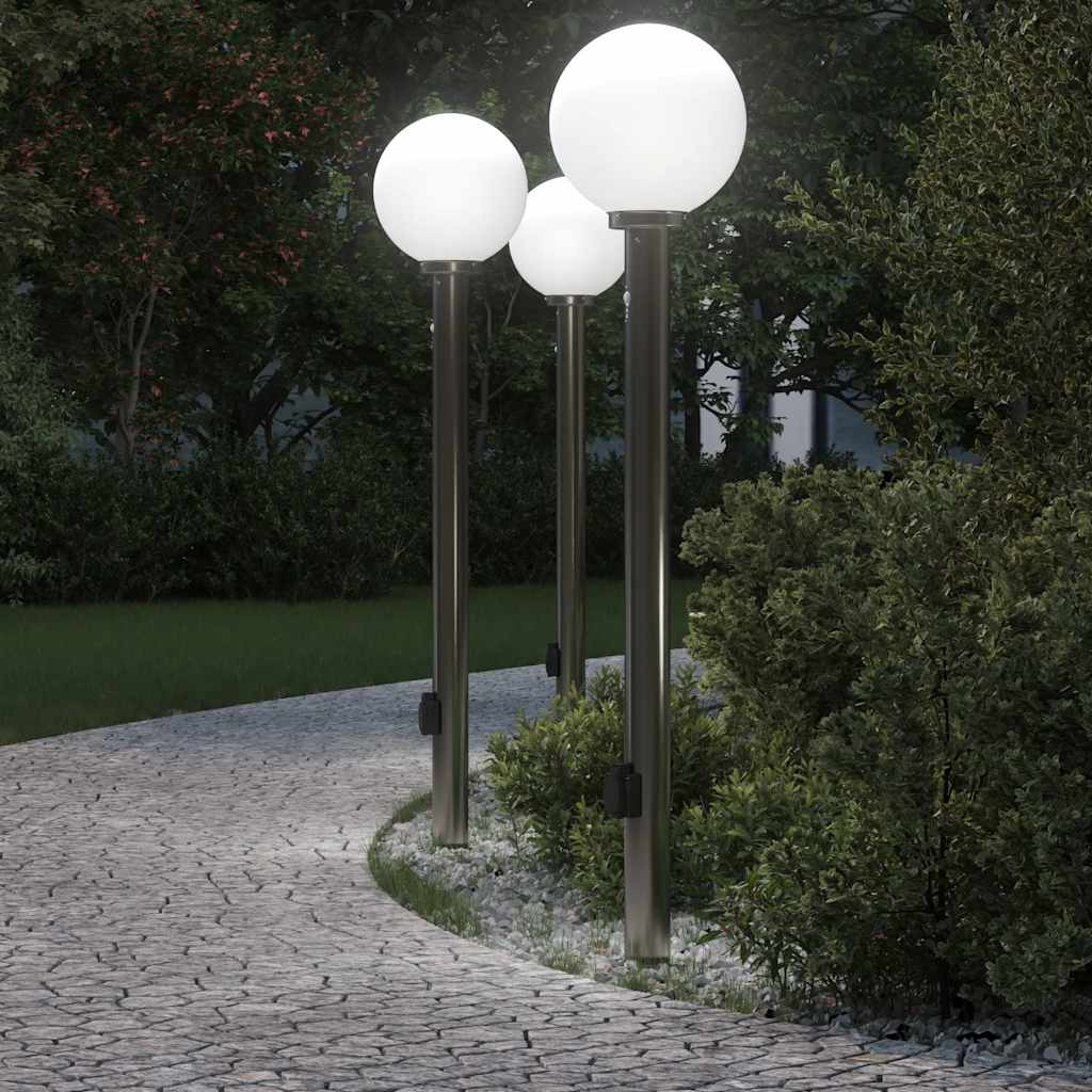 vidaXL Pollerleuchten mit Sensor&Steckdose 3 Stk. 120 cm Edelstahl IP44