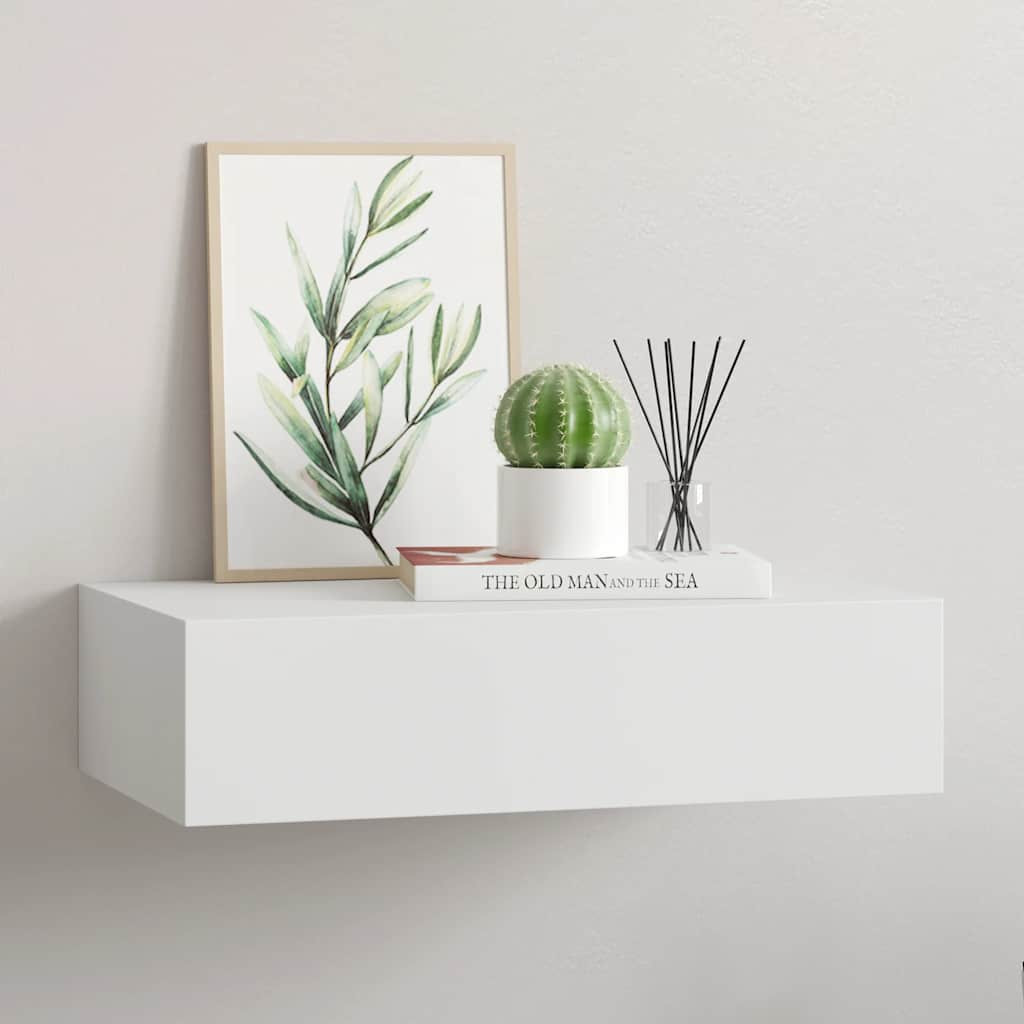 vidaXL Wandregal mit Schublade Weiß 40x23,5x10 cm MDF