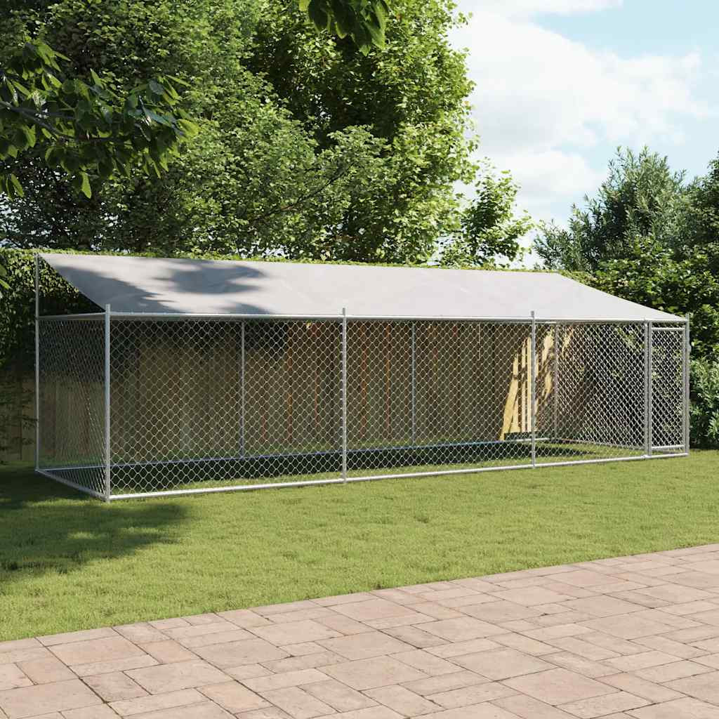 vidaXL Hundezwinger mit Dach und Tür Grau 6x2x2 m Verzinkter Stahl
