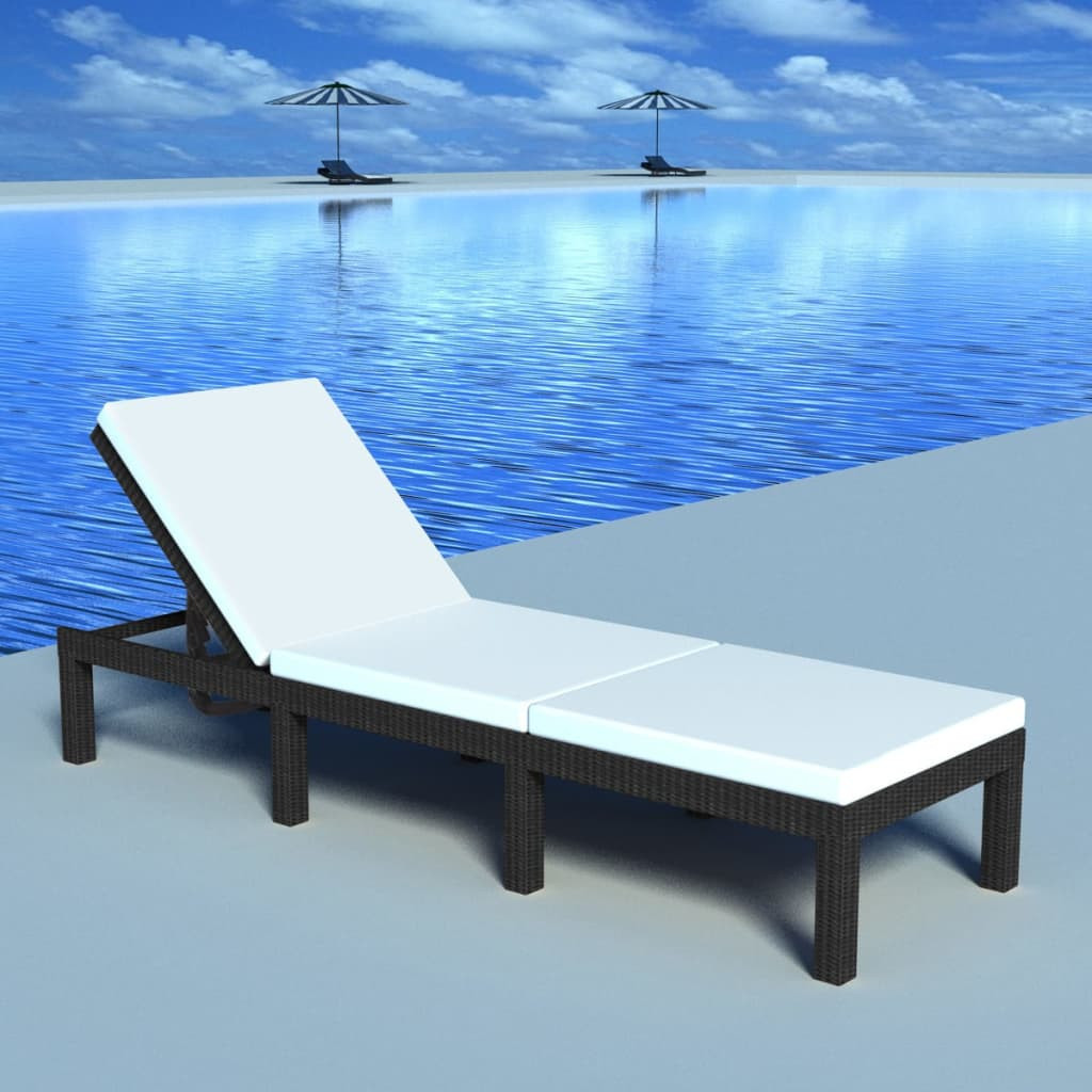 vidaXL Sonnenliege mit Auflage Poly Rattan Schwarz