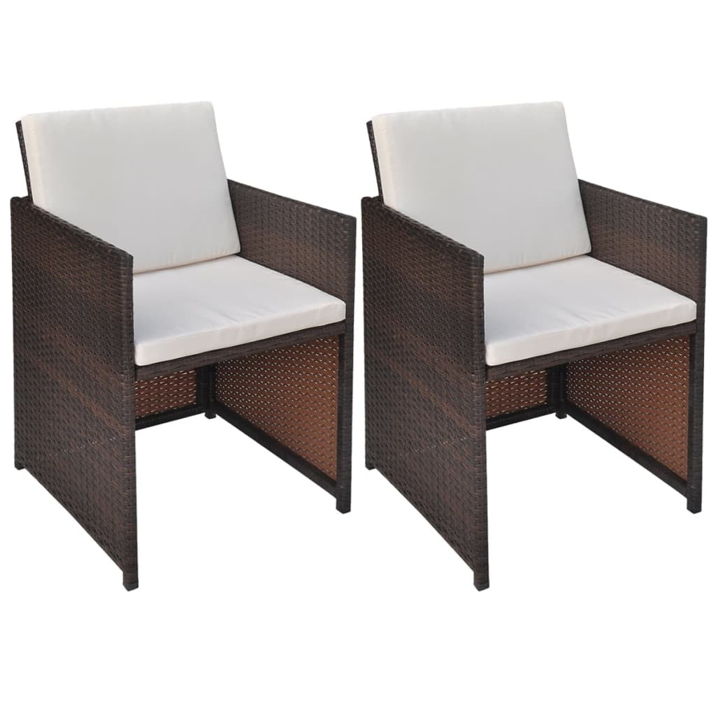 vidaXL Gartenstühle 2 Stk. mit Polstern und Kissen Poly Rattan Braun