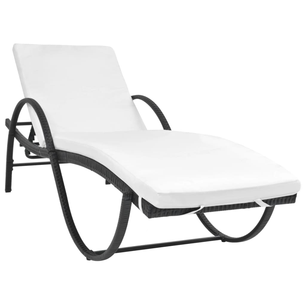 vidaXL Sonnenliege mit Auflage Poly Rattan Schwarz