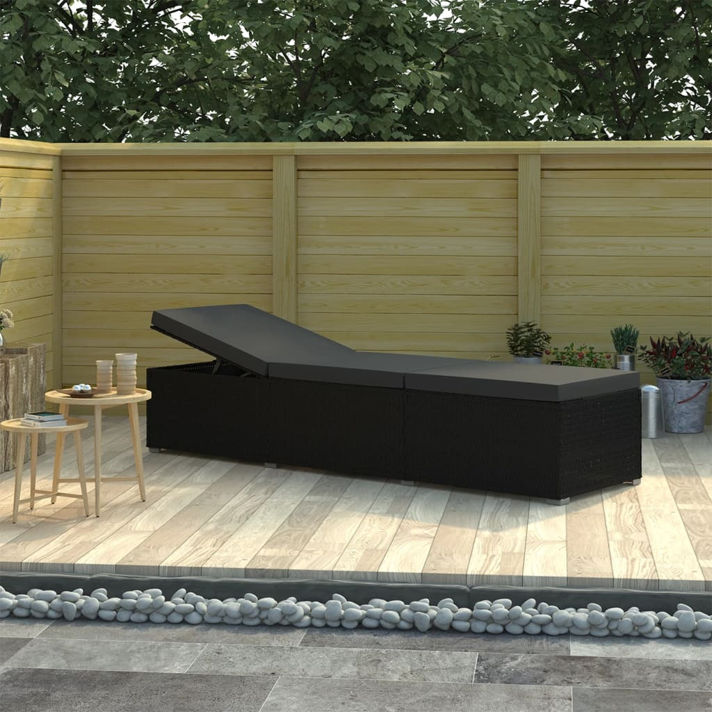 vidaXL Sonnenliege mit Auflage Poly Rattan Schwarz