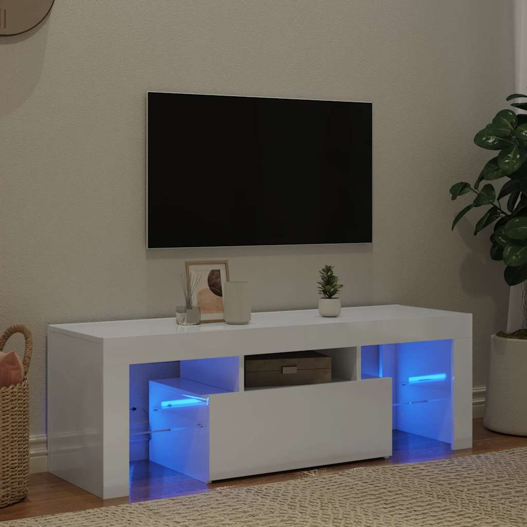 vidaXL TV-Schrank mit LED-Leuchten Hochglanz-Weiß 120x35x40 cm