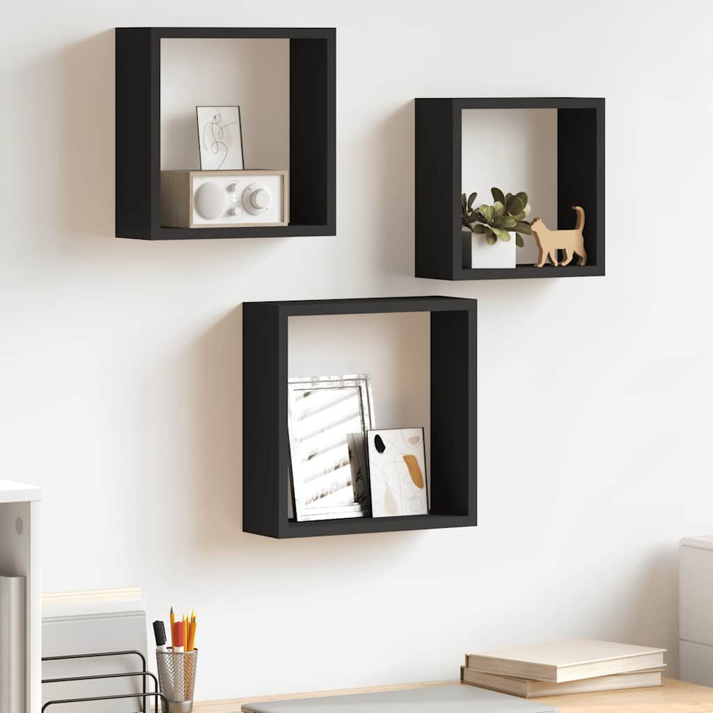 vidaXL Würfelregale 3 Stk. Schwarz MDF