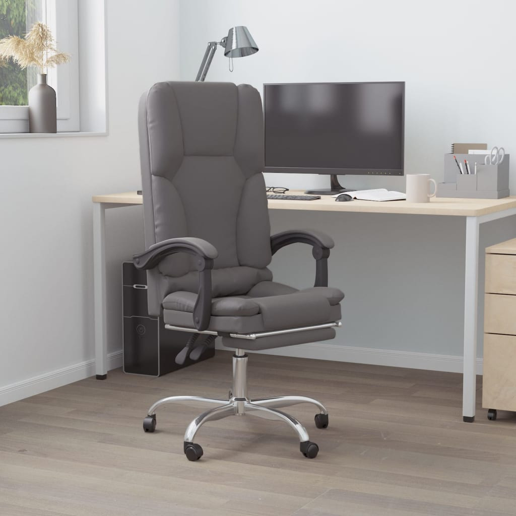 vidaXL Bürostuhl mit Massagefunktion Grau Kunstleder