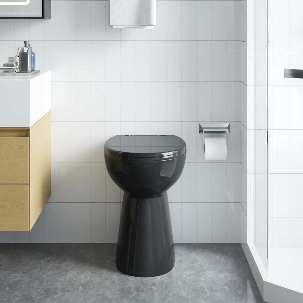 vidaXL Randloses WC 7 cm Extra Höhe Soft-Close Keramik Schwarz