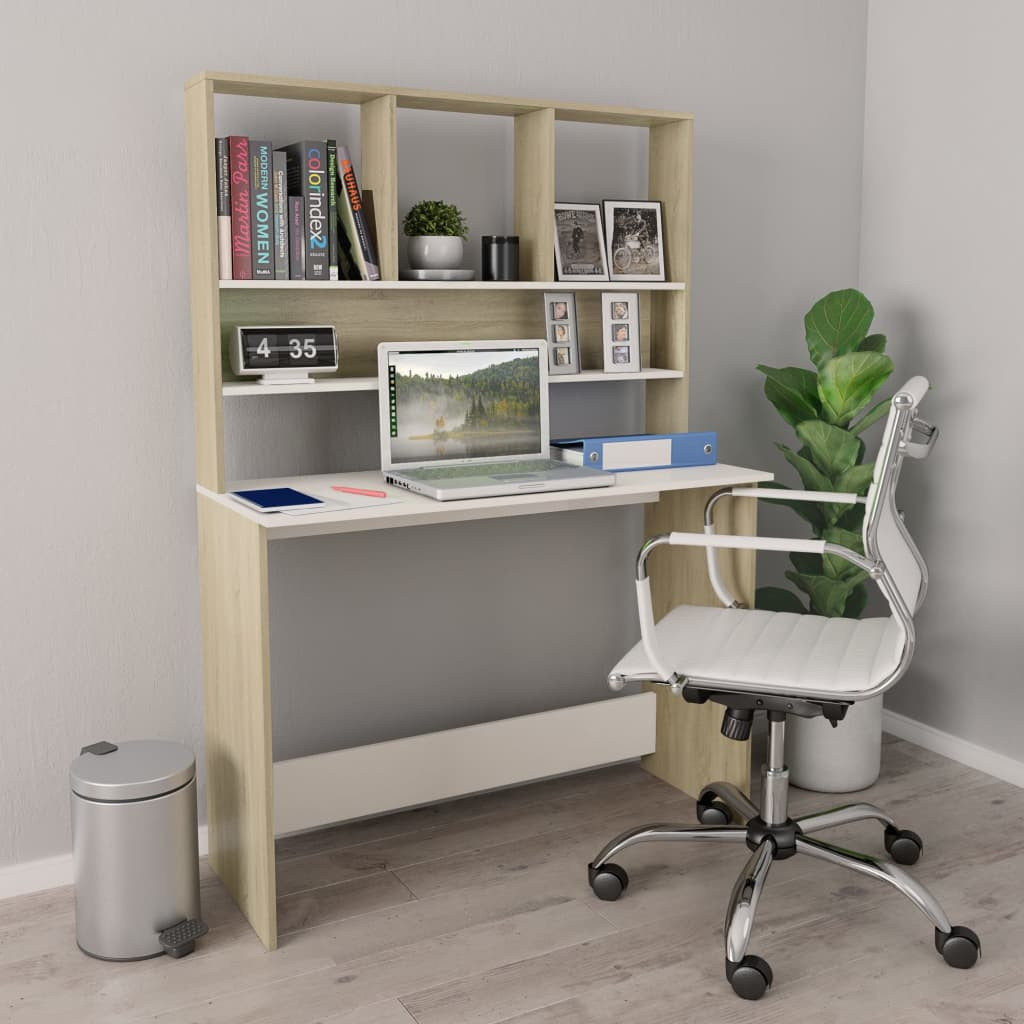 vidaXL Schreibtisch mit Regalen Weiß Sonoma-Eiche 110x45x157 cm