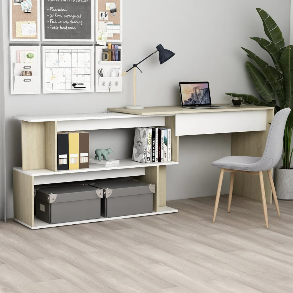 vidaXL Eckschreibtisch Weiß Sonoma-Eiche 200x50x76 cm Holzwerkstoff