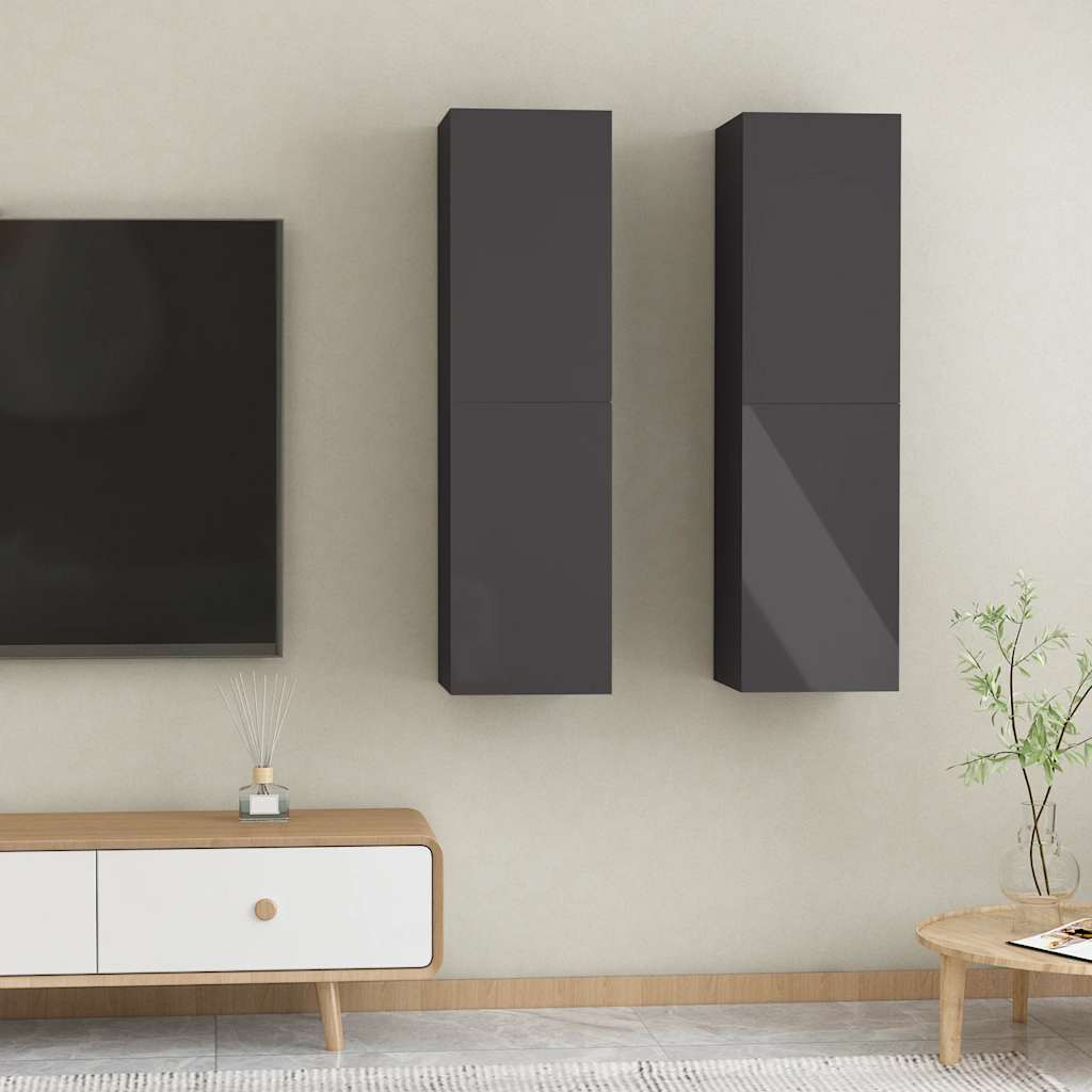 vidaXL TV-Schränke 2 Stk. Hochglanz-Grau 30,5x30x110 cm Holzwerkstoff