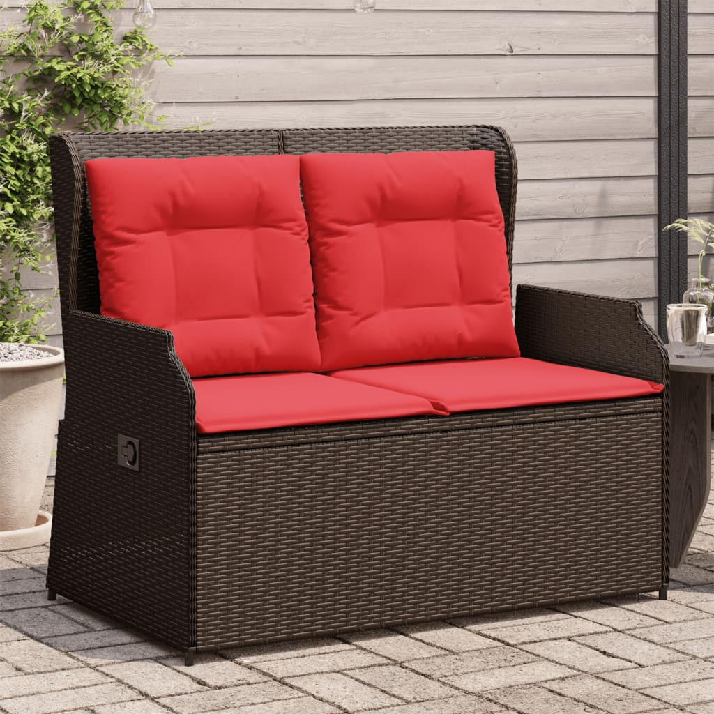 vidaXL Gartenbank mit Liegefunktion und Kissen Braun Polyrattan