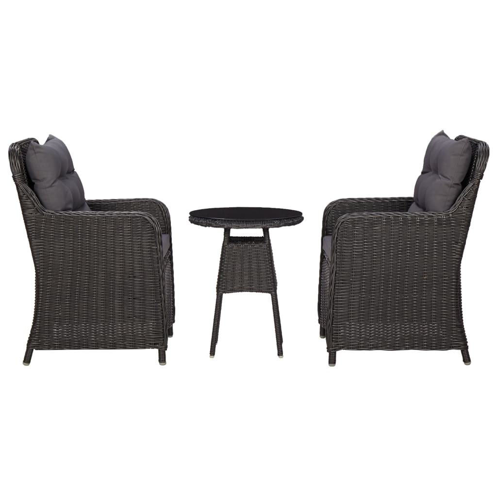 vidaXL Gartenstühle 2 Stk. mit Teetisch Poly Rattan Schwarz