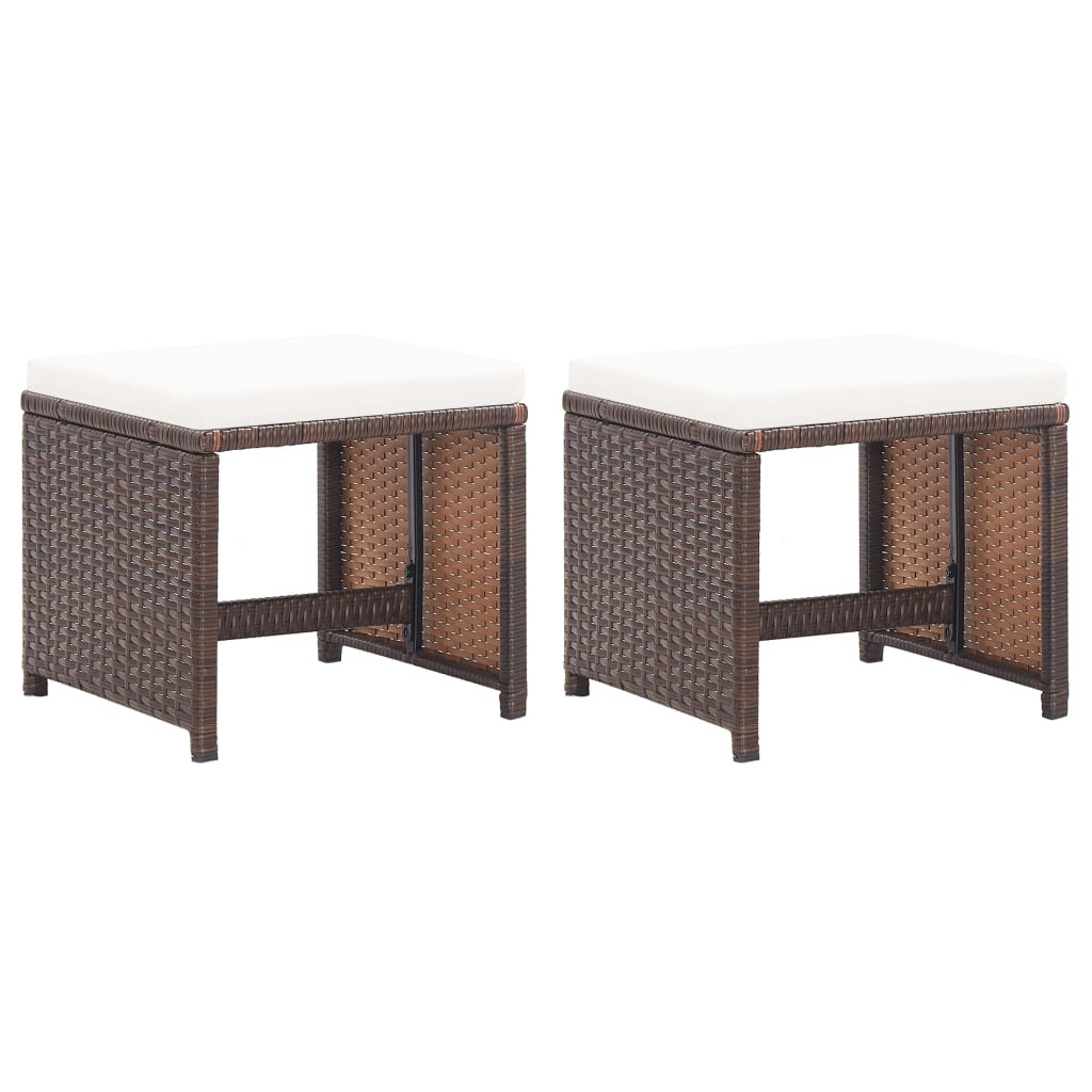 vidaXL Gartenhocker 2 Stk. mit Sitzkissen Poly Rattan Braun
