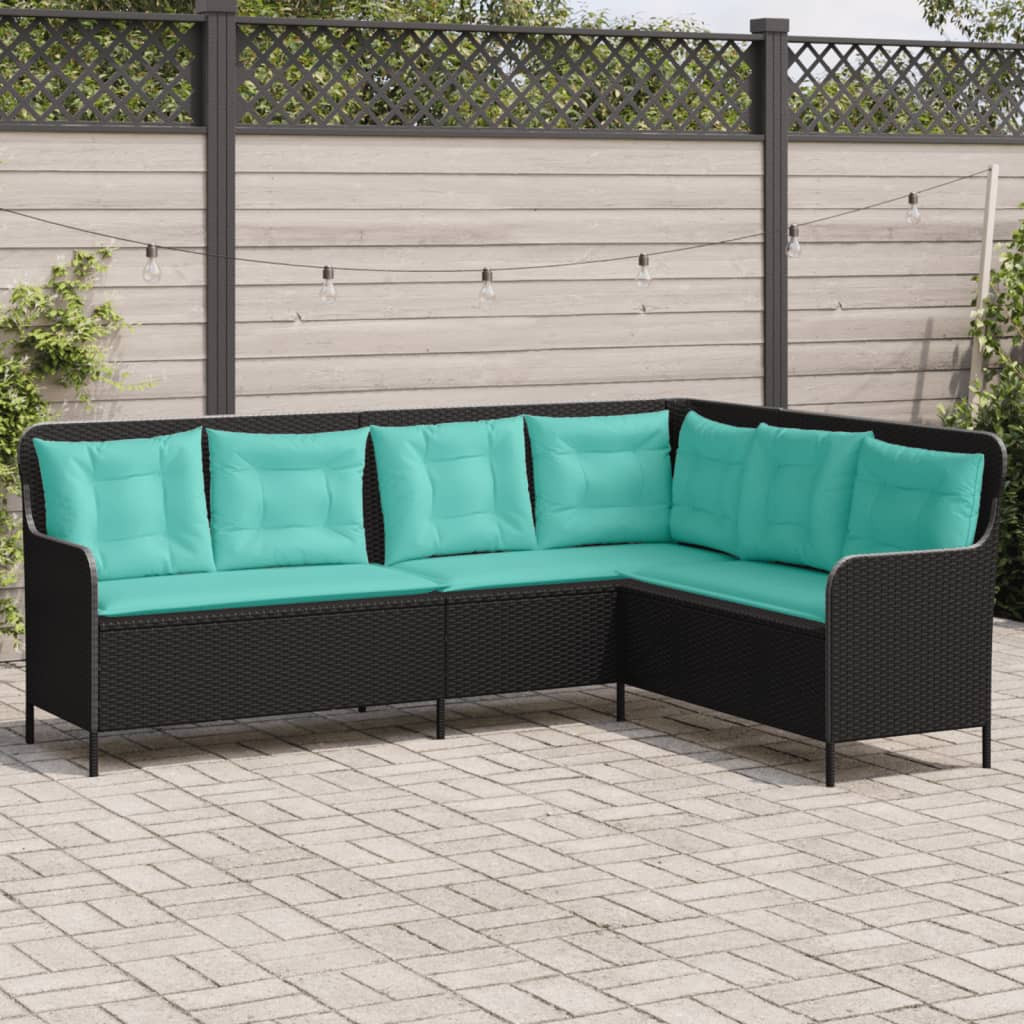 vidaXL Gartensofa mit Kissen L-förmig Schwarz Polyrattan