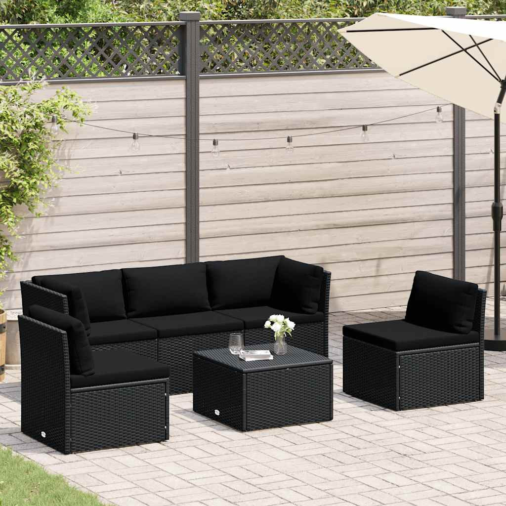 vidaXL 4-tlg. Garten-Lounge-Set mit Auflagen Poly Rattan Schwarz