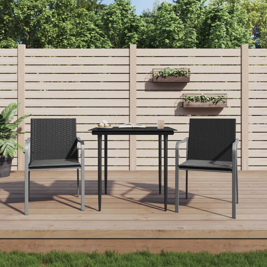 vidaXL Gartenstühle mit Kissen 2 Stk. Schwarz 56x59x84 cm Poly Rattan