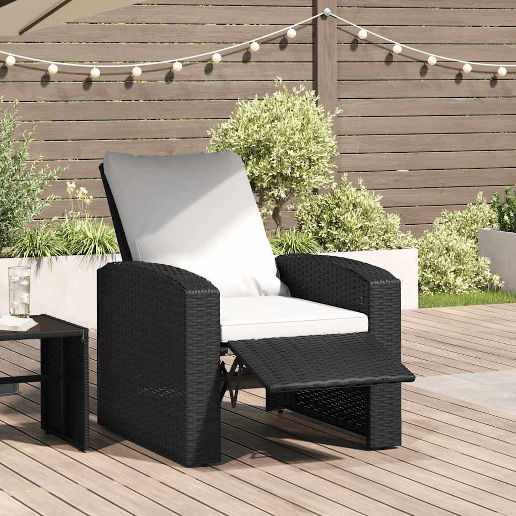 vidaXL Gartensessel Verstellbar mit Kissen Schwarz Poly Rattan