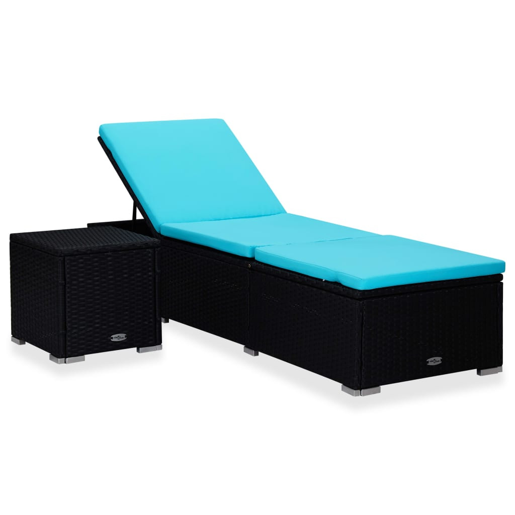 vidaXL Sonnenliege mit Auflage und Teetisch Poly Rattan Blau