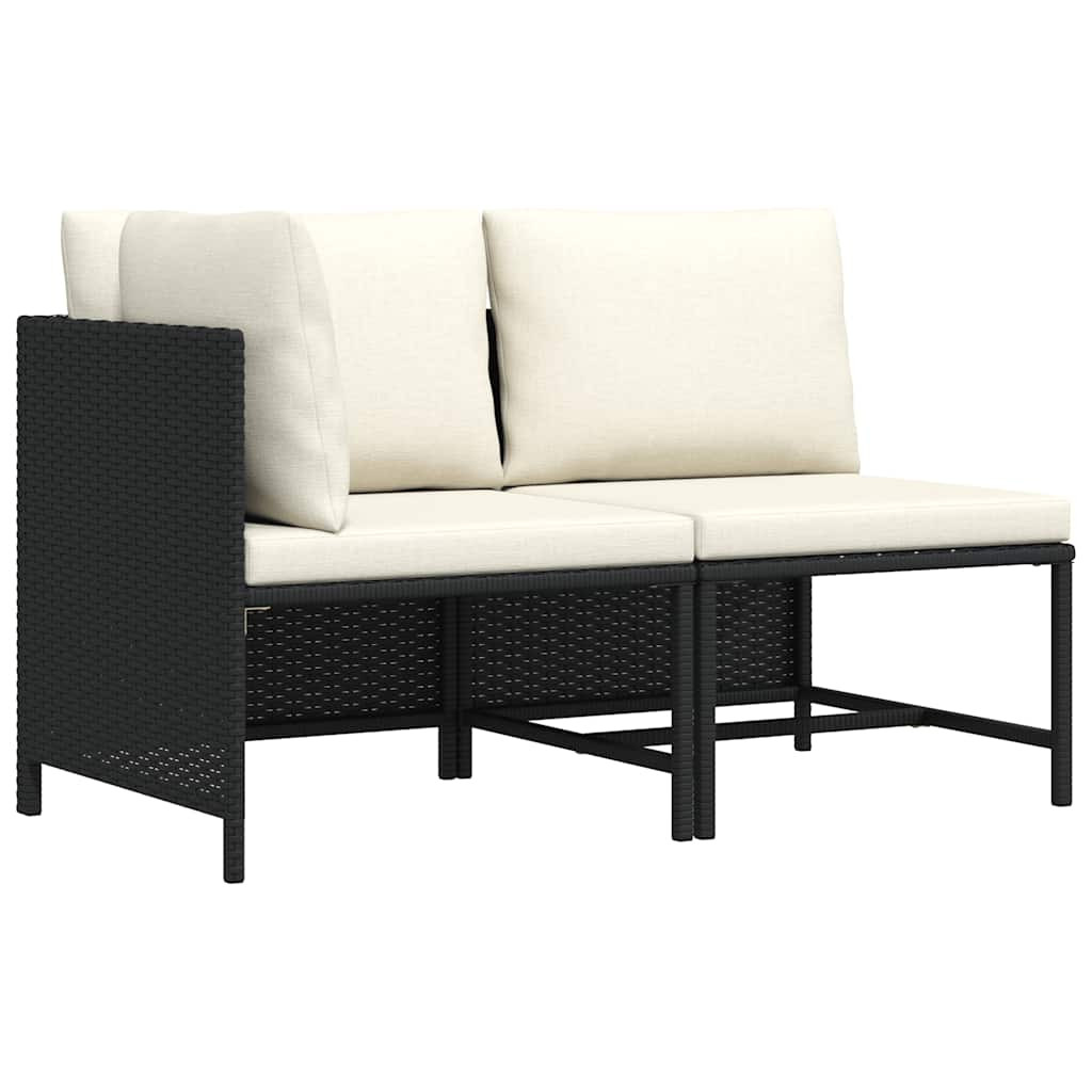 vidaXL 2-tlg. Garten-Sofagarnitur mit Auflagen Schwarz Poly Rattan