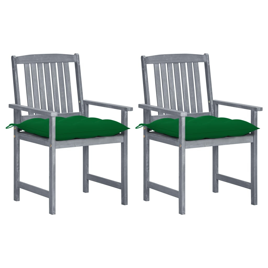 vidaXL Gartenstühle mit Kissen 2 Stk. Grau Massivholz Akazie