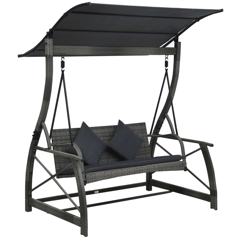 vidaXL Hollywoodschaukel 3-Sitzer mit Dach Poly Rattan Grau