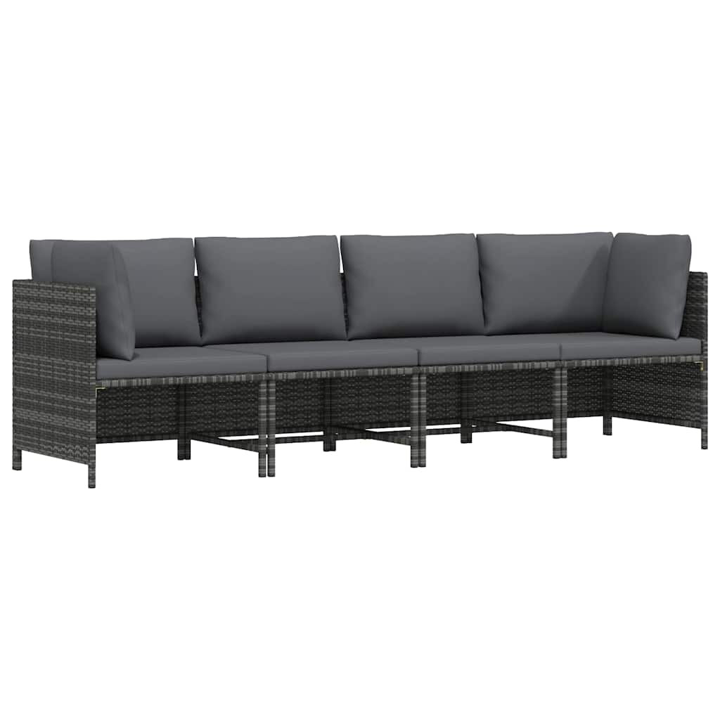 vidaXL 4-Sitzer-Gartensofa mit Kissen Grau Poly Rattan