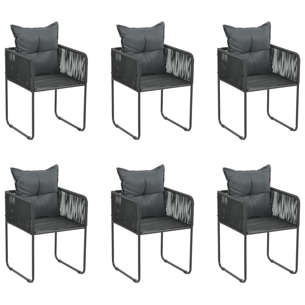 vidaXL Gartenstühle 6 Stk. mit Kissen Poly Rattan Schwarz