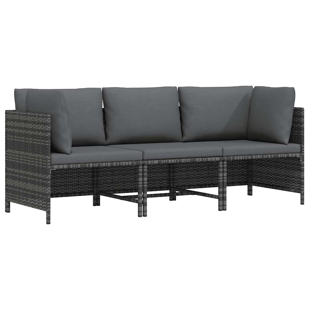 vidaXL 3-Sitzer-Gartensofa mit Kissen Grau Poly Rattan