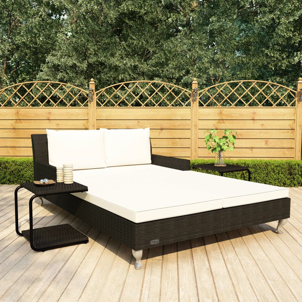 vidaXL 2-Personen-Sonnenliege mit Auflagen Poly Rattan Schwarz