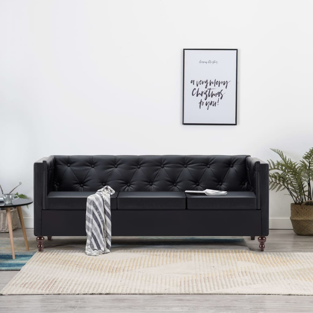 vidaXL Chesterfield-Sofa 3-Sitzer Kunstlederbezug Schwarz