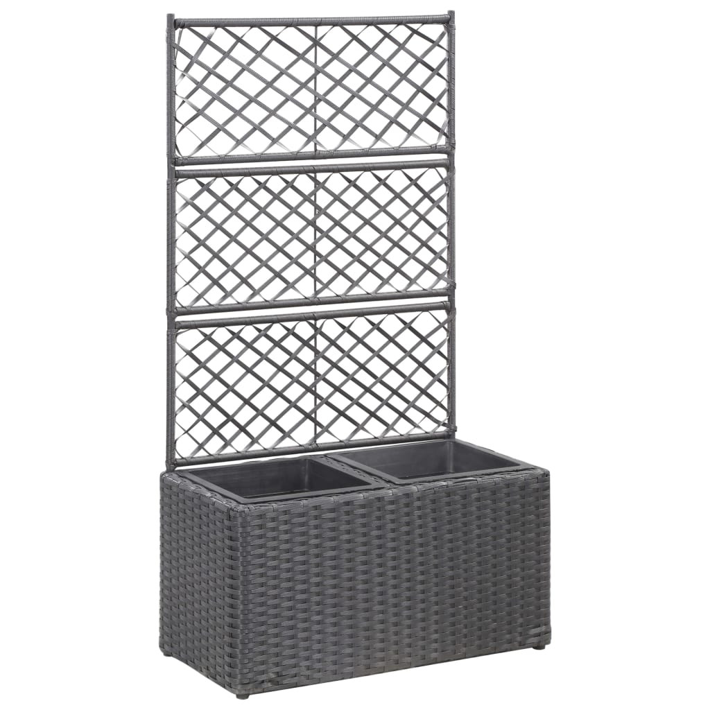 vidaXL Hochbeet mit Rankgitter 2 Töpfe 58×30×107cm Poly Rattan Schwarz