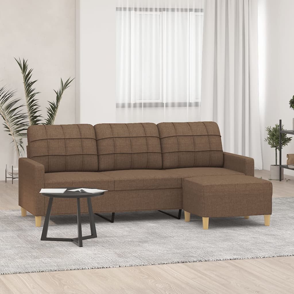 vidaXL 3-Sitzer-Sofa mit Hocker Braun 180 cm Stoff