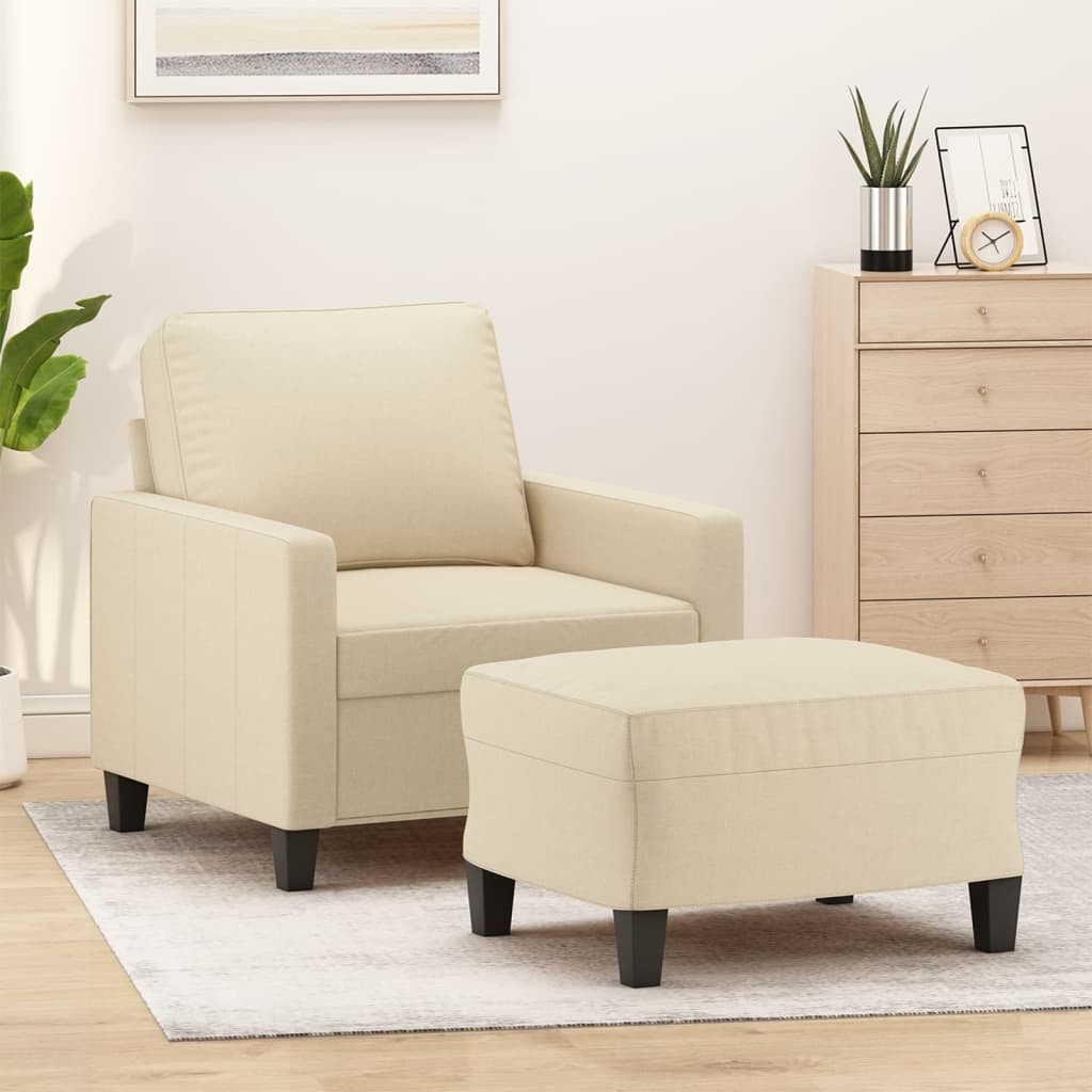 vidaXL Sessel mit Hocker Creme 60 cm Stoff