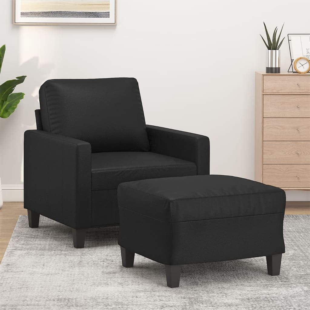 vidaXL Sessel mit Hocker Schwarz 60 cm Kunstleder
