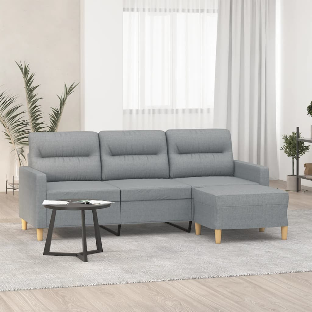 vidaXL 3-Sitzer-Sofa mit Hocker Hellgrau 180 cm Stoff