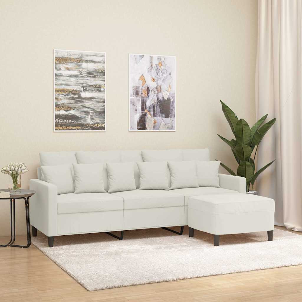 vidaXL 3-Sitzer-Sofa mit Hocker Creme 180 cm Samt